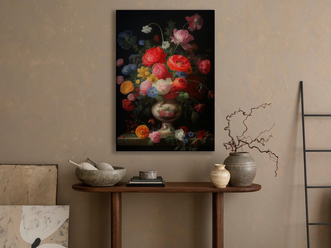 Dutch Masters Floral Bouquet Red Poppies Black Background Poster - Image 4