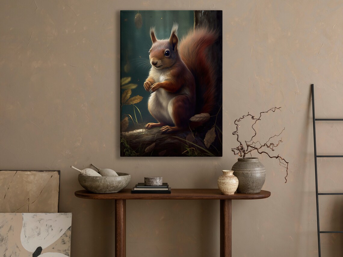 Adorable Red Squirrel On A Mossy Log In The Woodland Forest Poster - Image 4