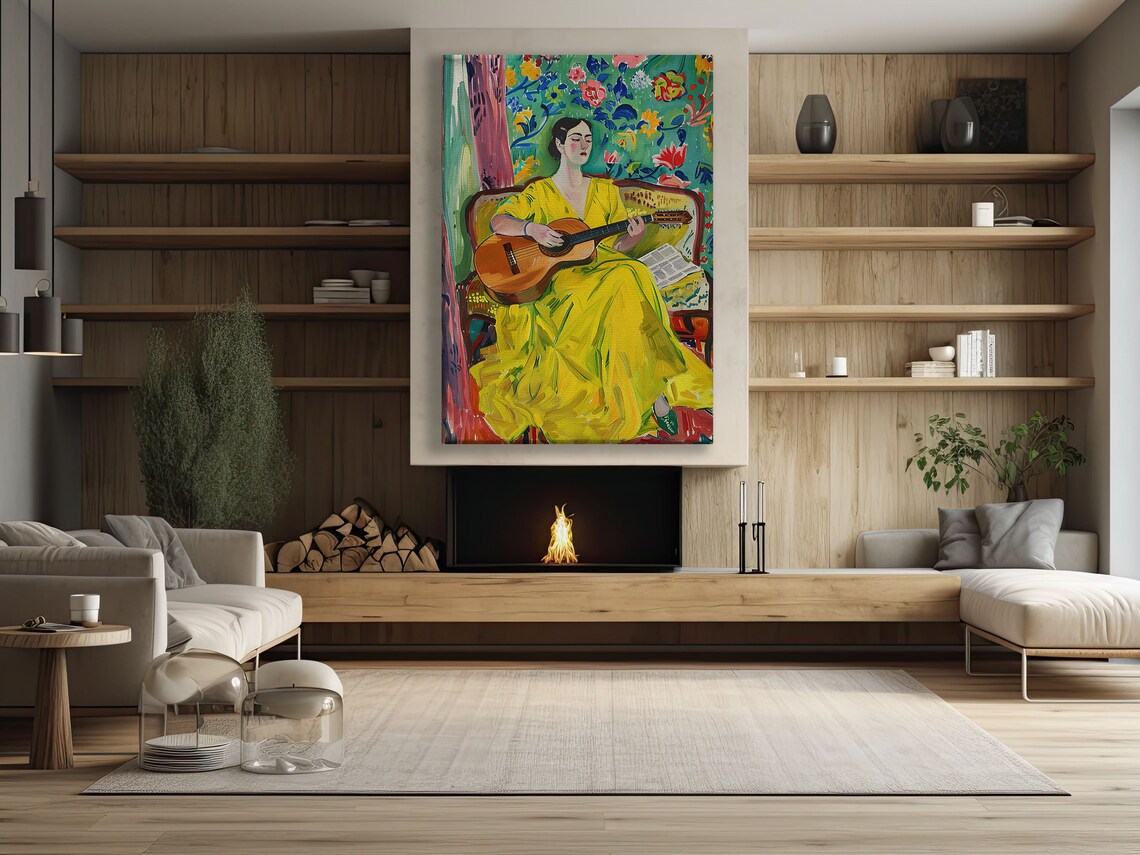 Matisse Style Woman In Yellow Dress Playing Guitar Art Print - Image 2