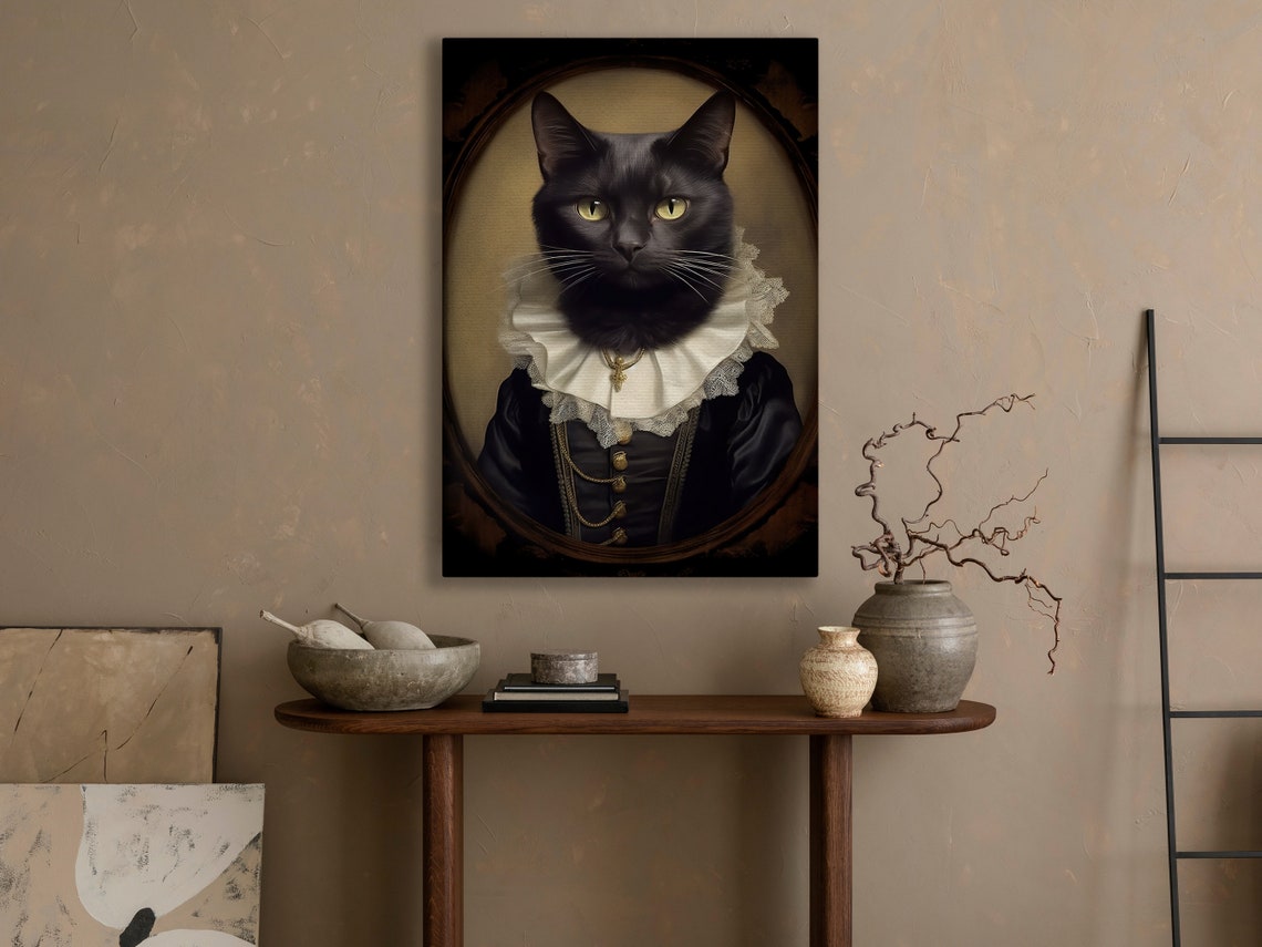 Gothic Black Cat Lace Ruff Cameo Vintage Noble Portrait Poster - Image 4