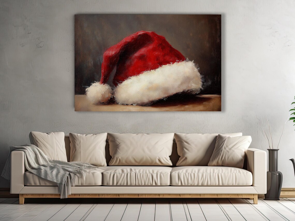 Vintage Santa Hat Painting, Homely Christmas Poster - Image 3
