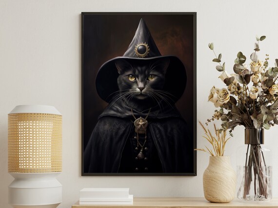 Magic Cat Witch Painting Cat Scholar Art Print Cat Print Gothic Art Print Dark Academia Art Cat Poster Print Cat Wall Decor