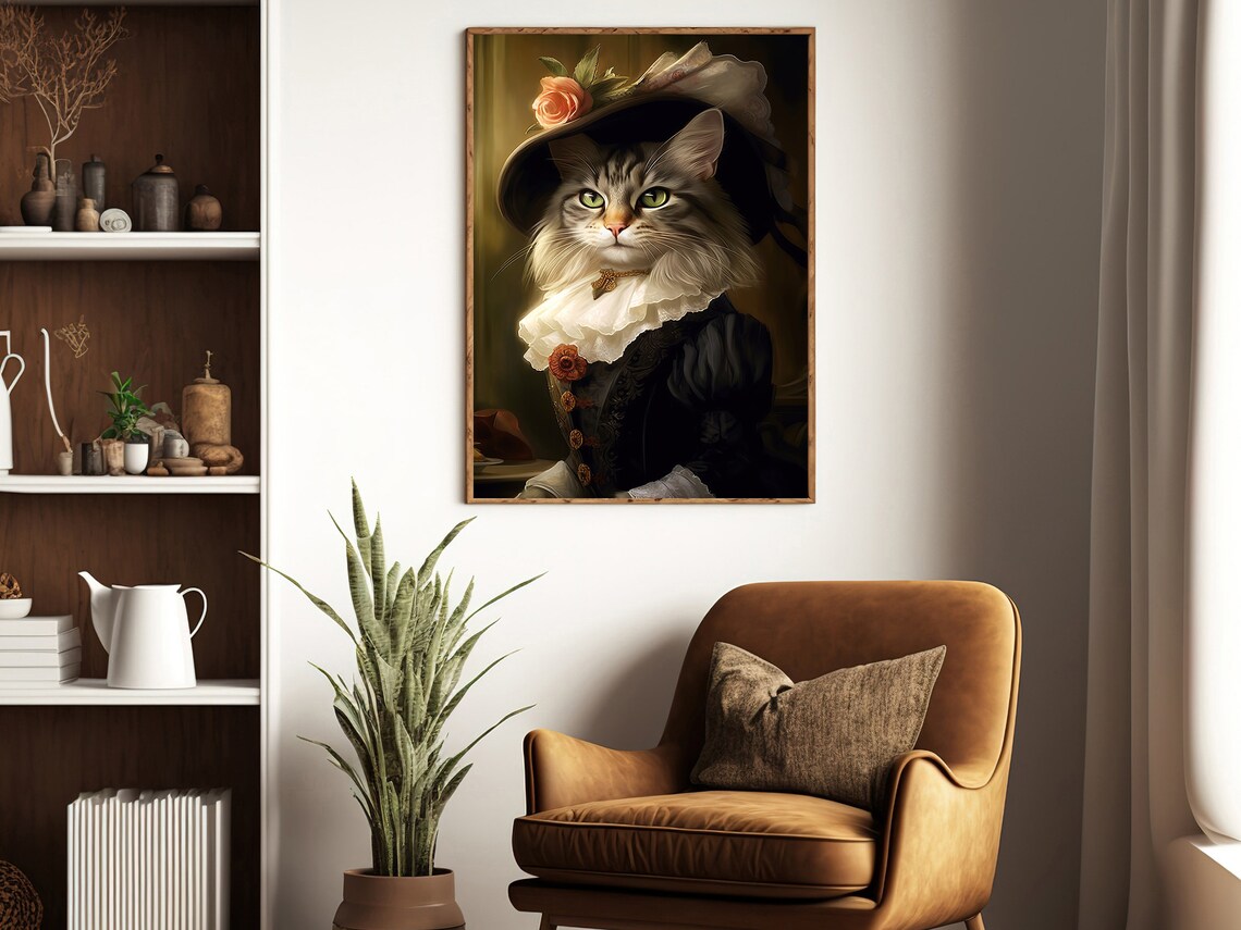 Victorian Cat Lady Art Print, Royal Feline Portrait - Image 3