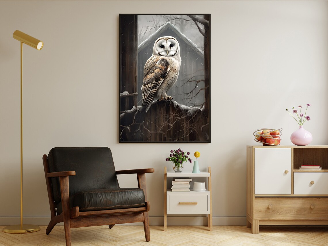 Barn Owl Vintage Winter Gothic Dark Academia Poster Print - Image 2