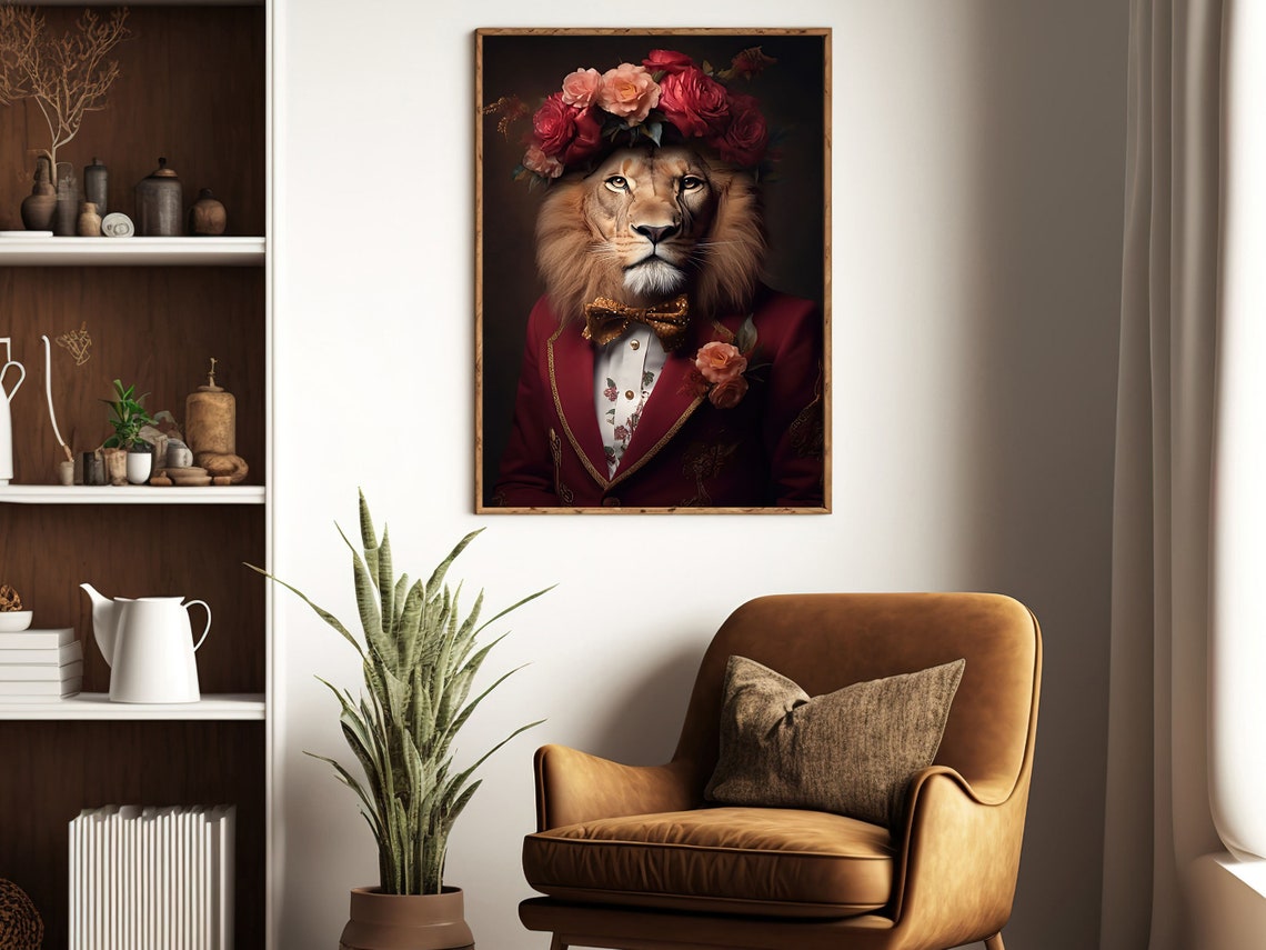 Vintage Victorian Lion Painting Renaissance Lion Art Print Lion Print Gothic Art Print Animal Poster Print Wild Animal Painting - Image 3