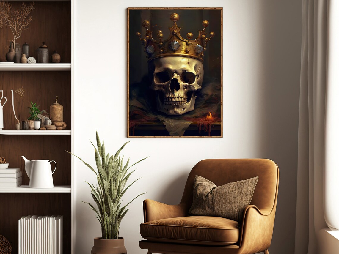 Crowned Skull Gold Royal Crown Dark Gothic Vanitas Art Poster - Image 3