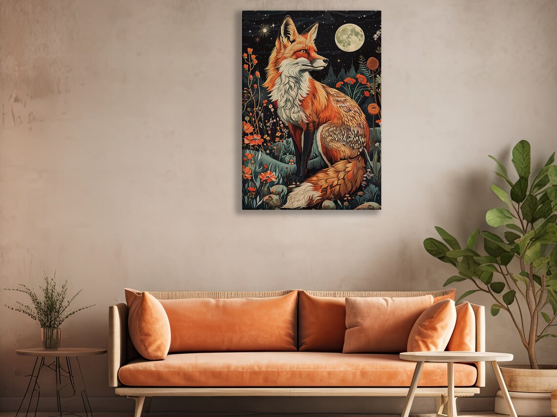 Vintage Fox and Flowers Art Print, Rustic Dark Academia - Image 2