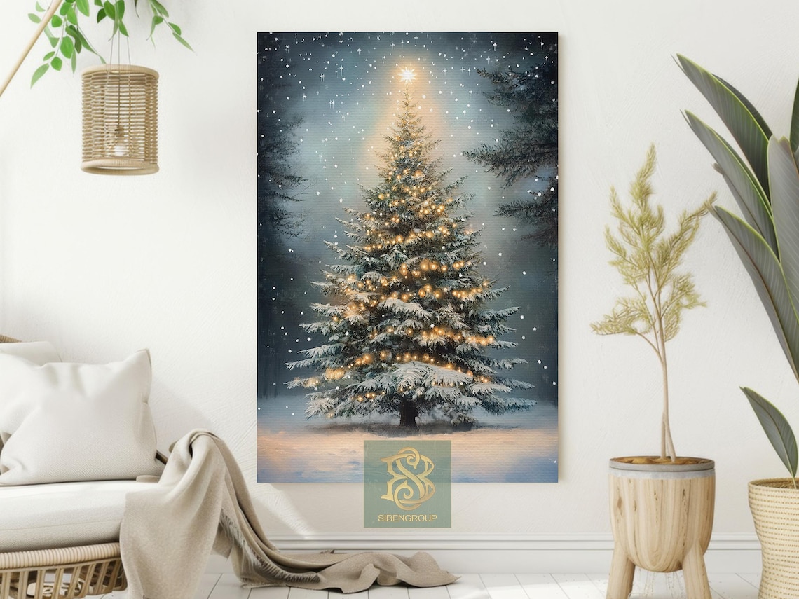 Vintage Christmas Tree Painting, Christmas Wall Art Print - Image 2