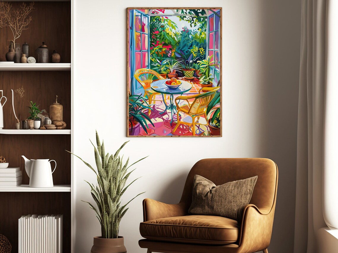 Sunlit Terrace With Yellow Chairs Fruit Bowl Fauvist Art Print - Image 3