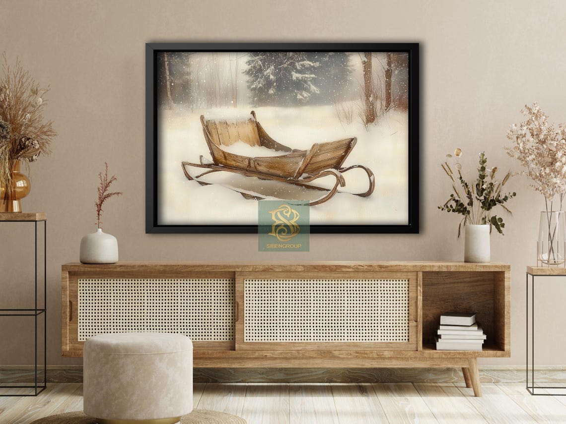 Vintage Wooden Sled Resting In Snowy Forest Winter Nostalgia Poster - Image 4