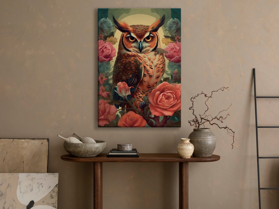 Vintage Floral Owl Painting Retro Owl Art Print Owl Print Bird Art Print Floral Animal Poster Print Wild Animal Art Print - Image 4