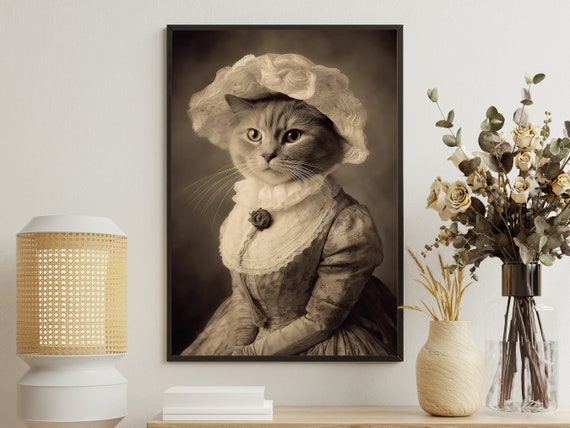 Gothic Cat In Suit Painting Female Cat Art Print Royal Feline Print Gothic Cat Art Print Black Cat Poster Print Cat Lovers Gift