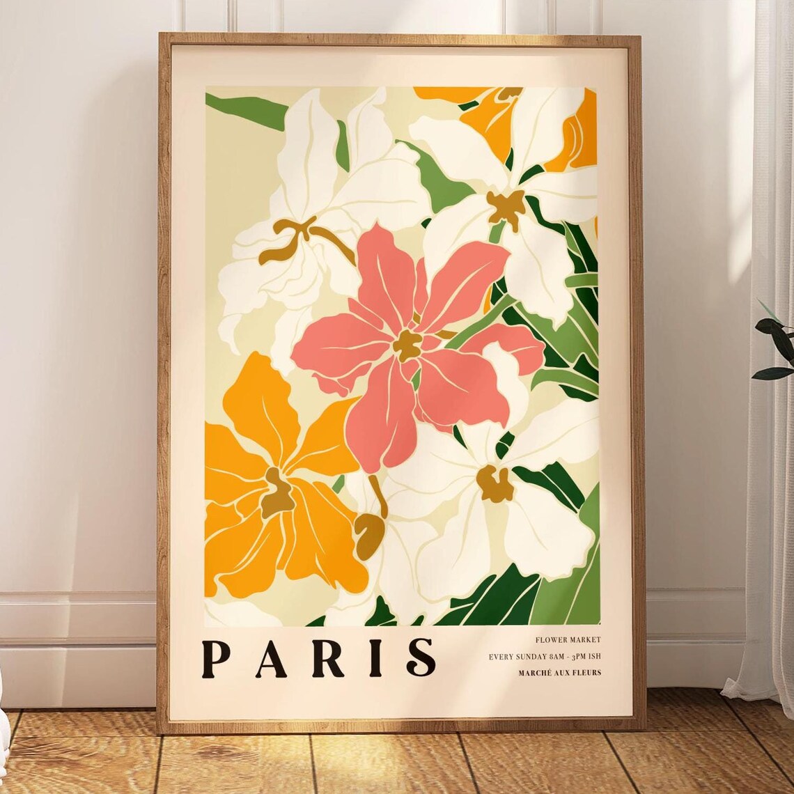 Flower Market Paris Botanical Art Print, Trendy Decor