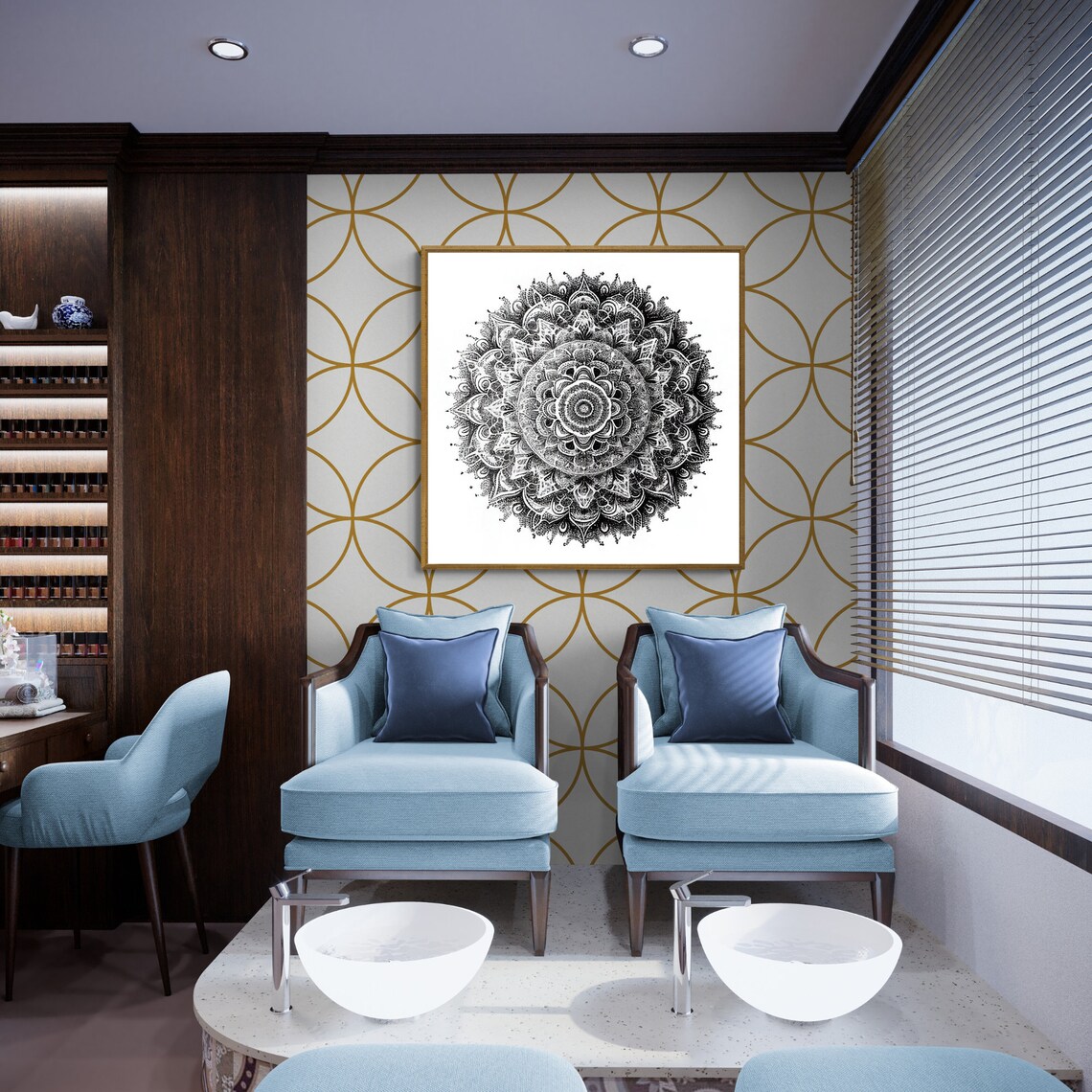 Black and White Dotwork Mandala with Intricate Detail Poster - Image 2