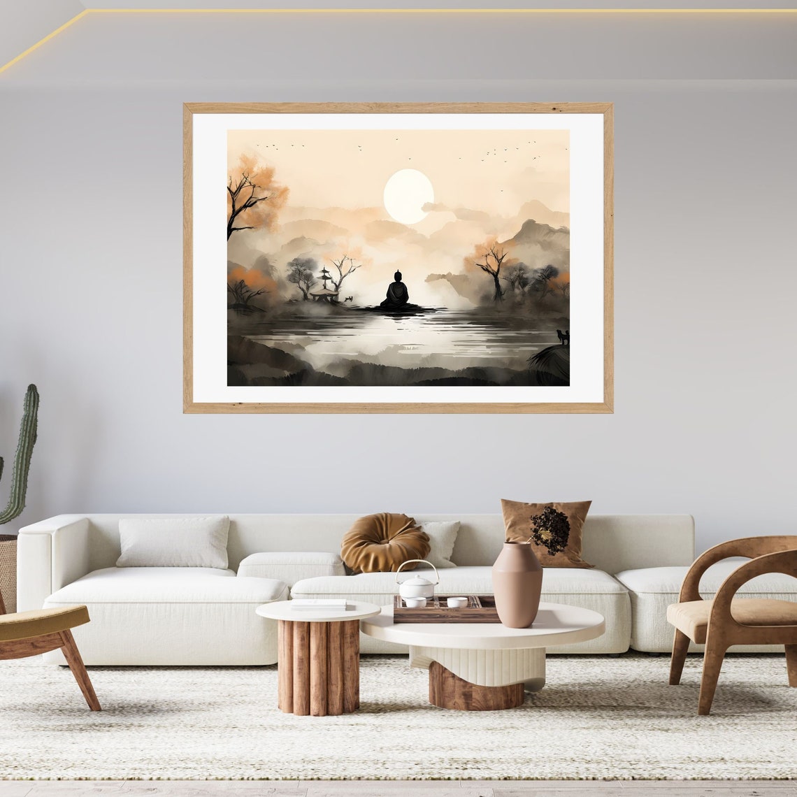 Buddha Meditating by a Misty Lake at Sunrise Mountain Poster - Image 2