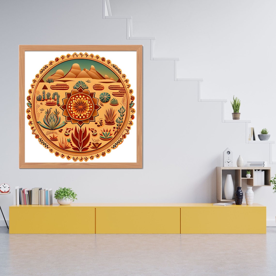 Desert Mandala with Mountains and Cacti in Earth Tones Poster - Image 2