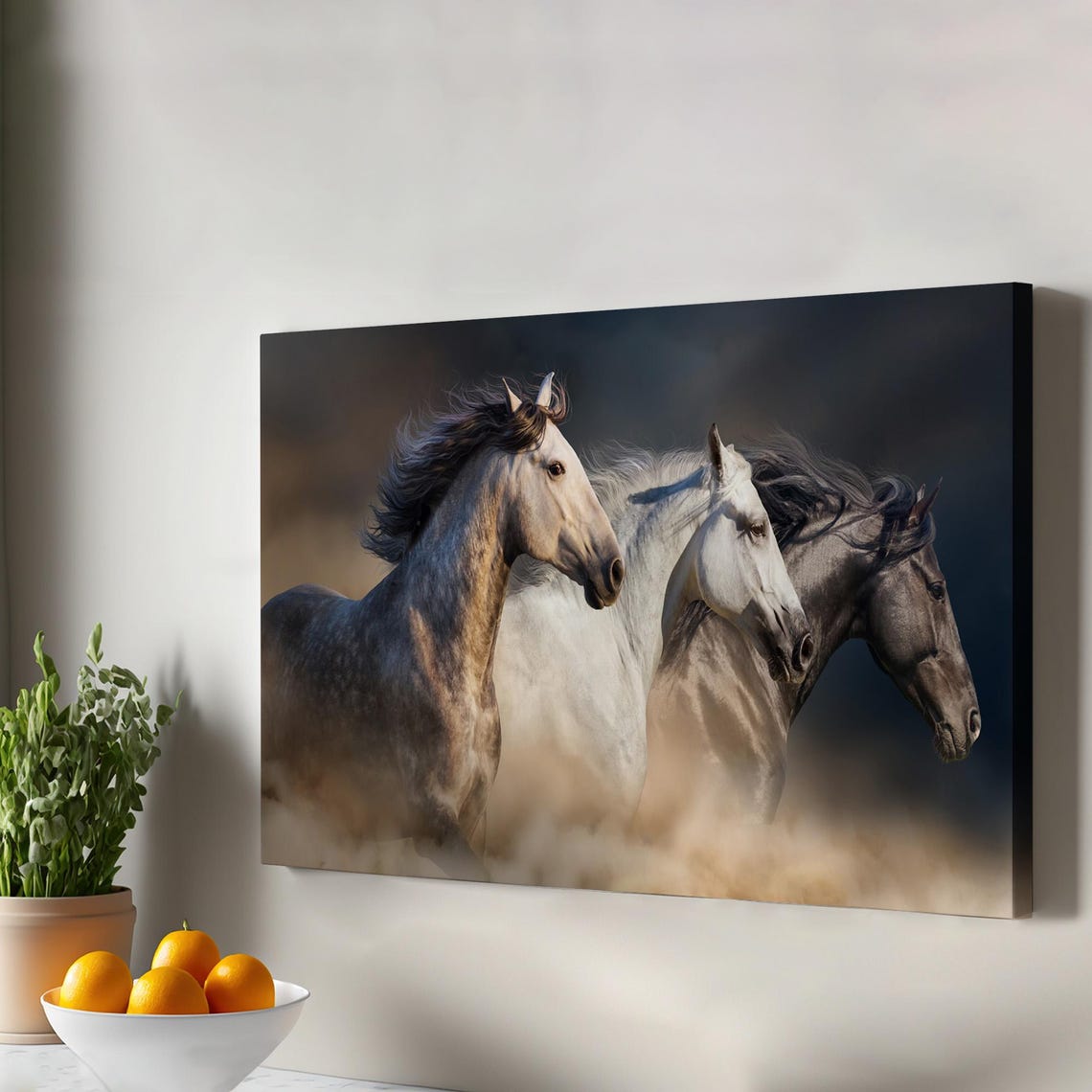 Three Running Horses Dust Dramatic Close Up Wild Herd Art Poster