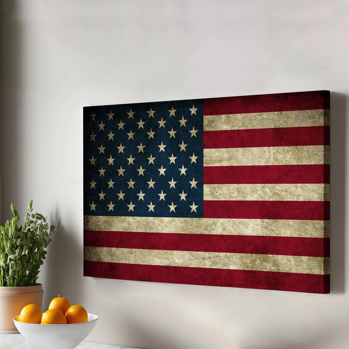 Vintage Distressed American Flag Rustic Stars Stripes Canvas Poster