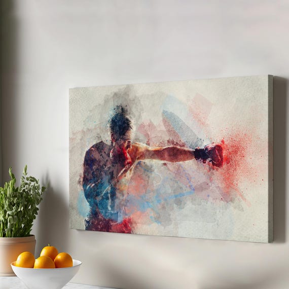 Abstract Boxer Portrait Canvas Art Framed Wall Housewarming Gifts Sports Modern Decor