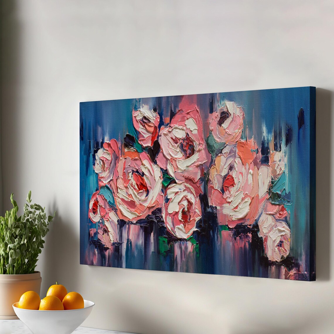 Impasto Pink Peonies Palette Knife Floral Oil Painting Art Poster