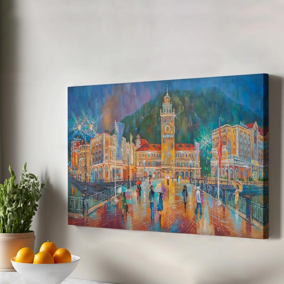 A Rainy Evening Oil Painting Style Decorative Canvas Wall Art Gift For Home Decor Housewarming Framed