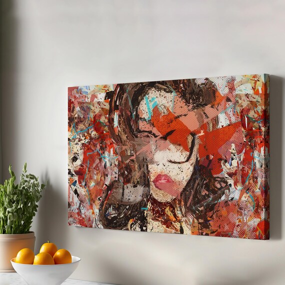 Abstract Woman Portrait Red Orange Contemporary Canvas Print