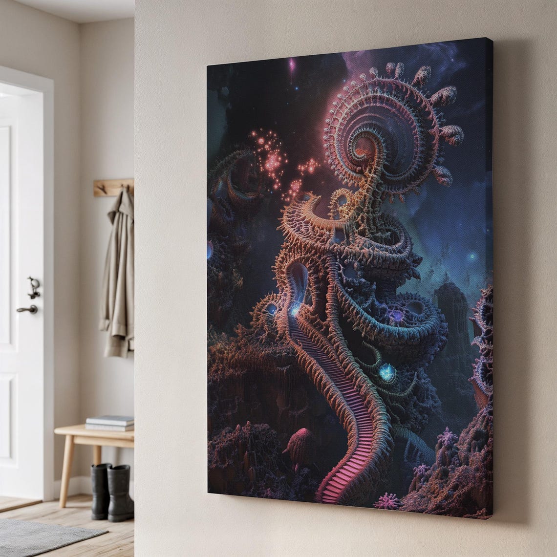 Psychedelic Spiral Cosmic Fractal Structure Dark Surreal Art Poster