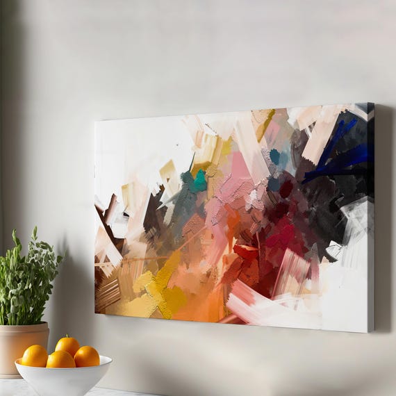 Brush Stroke Abstract Modern Art Oil Painting Look Framed Canvas Wall Housewarming Gifts Decor