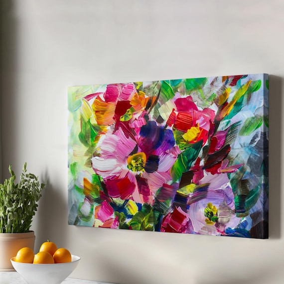 Colorful Abstract Flowers Bold Brushstroke Oil Style Art Poster