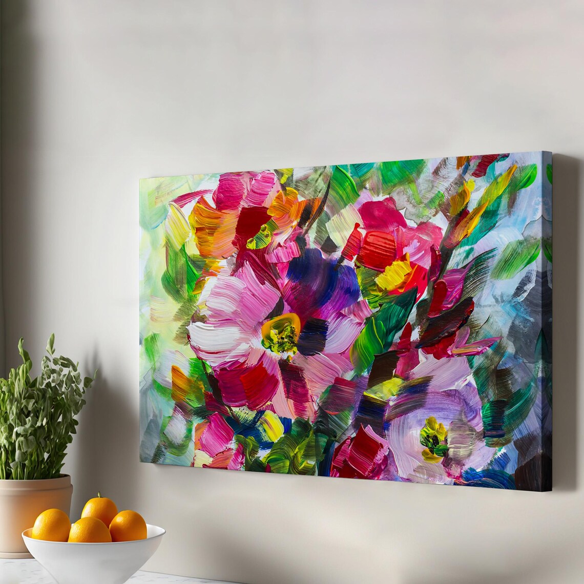 Colorful Abstract Flowers Bold Brushstroke Oil Style Art Poster