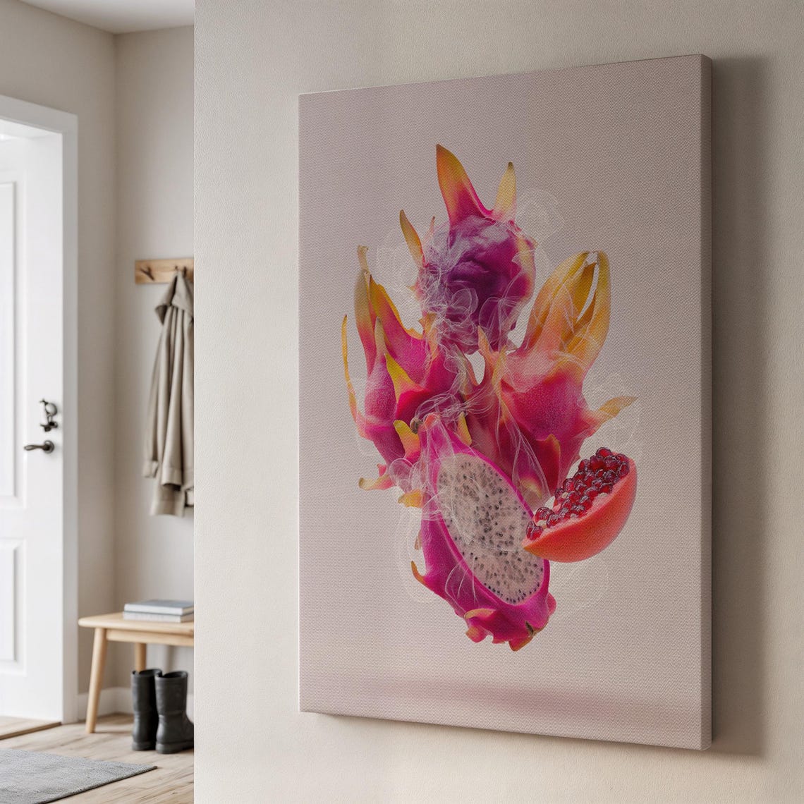 Vibrant Dragon Fruit Artistic Smoky Fruit Photography Poster