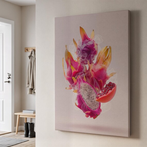 Dragon Fruit Canvas Wall Art Exotic Tropical Print Modern Minimalist Kitchen Decor Pink Botanical Poster Gift For Food Lovers