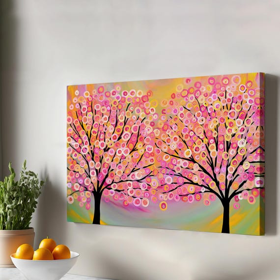 Surreal Symphony Of Colors In The Tree Abstract Canvas Wall Art Framed Modern Decor Print