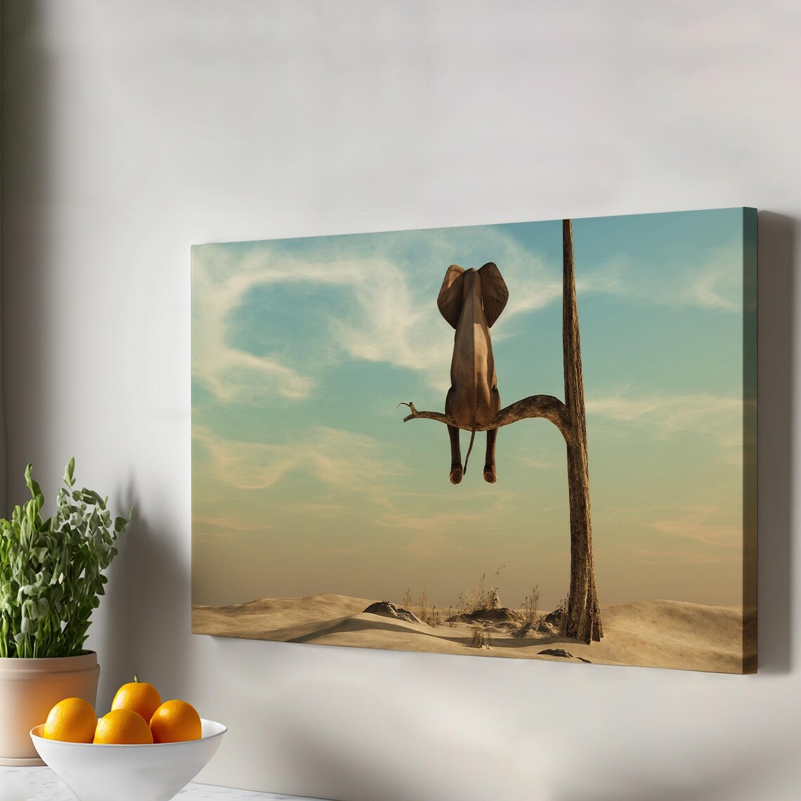 Elephant on a Tree Branch, Modern Animal Art Print