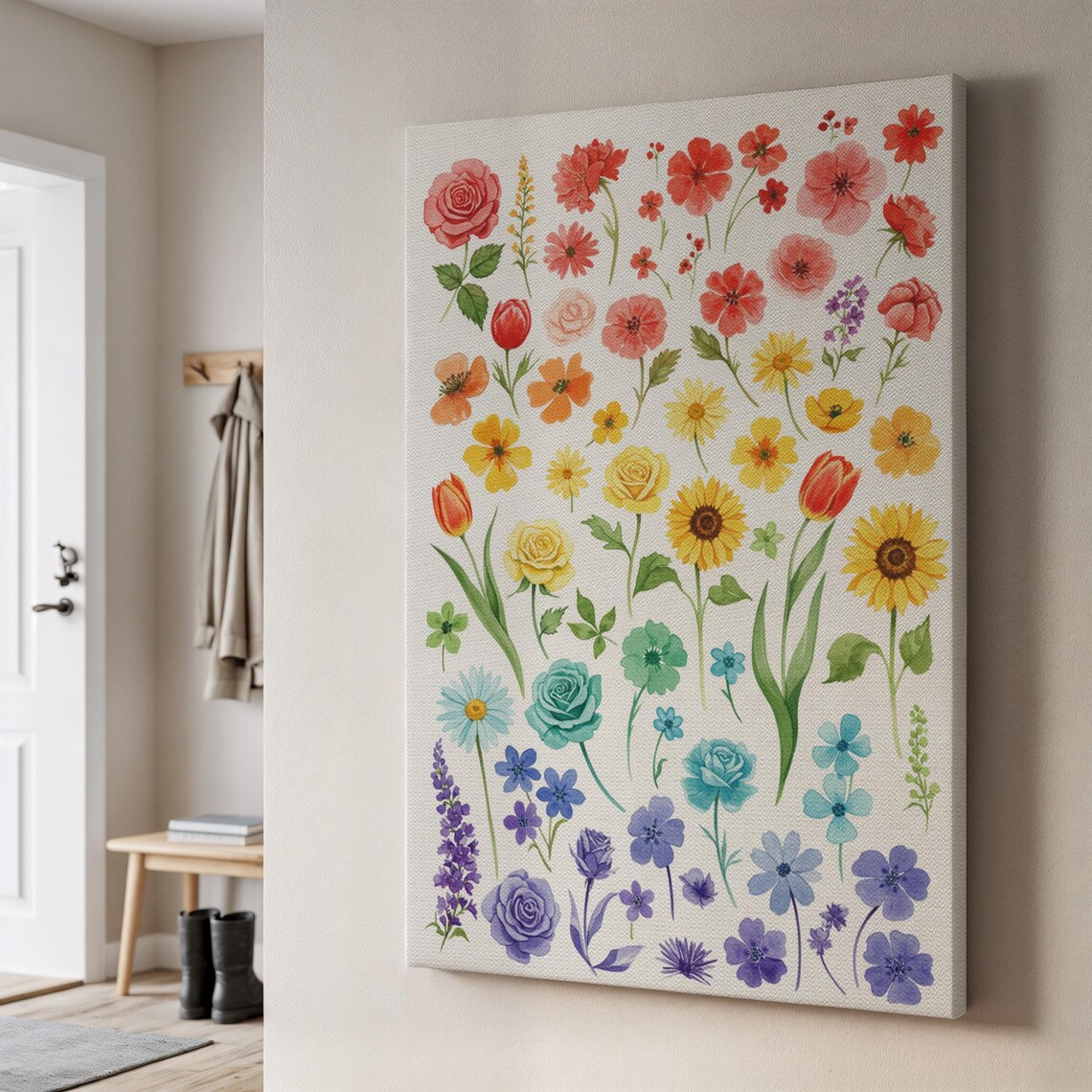 Rainbow Wildflower Botanical Watercolor Garden Floral Art Poster
