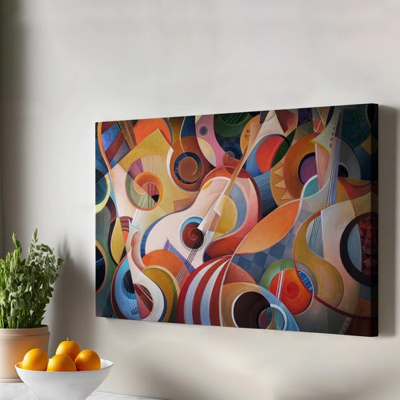 Music Themed Abstract Oil Painting Look Decorative Canvas Art Housewarming Gifts Framed Wall Print
