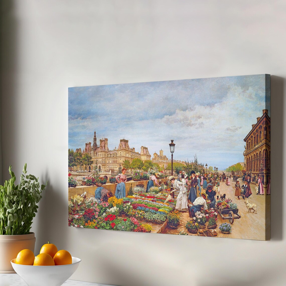 Paris Flower Market Vintage Street Scene Classic Canvas Wall Art