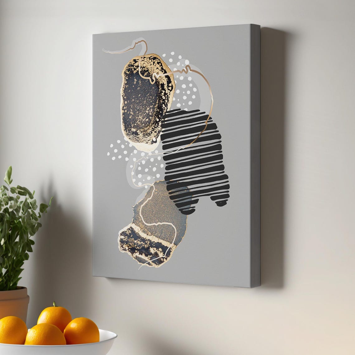 Gold And Black Organic Shapes Modern Minimalist Abstract Print
