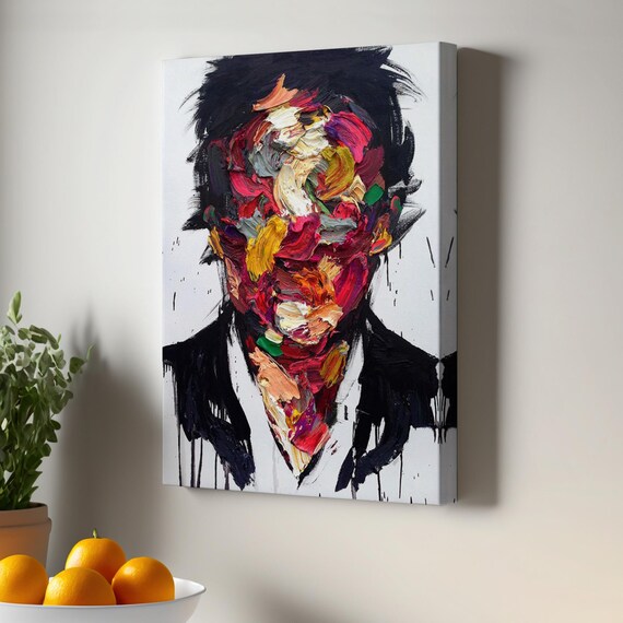 Colorful Abstract Face Impasto Thick Brushstroke Portrait Wall Print
