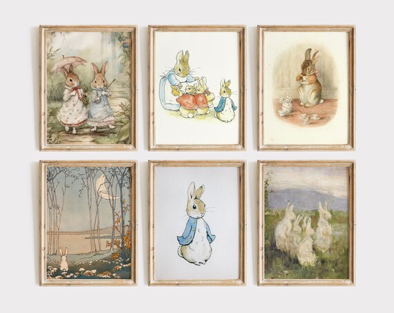 Peter Rabbit and Friends Vintage Storybook Nursery Print Set of 6 Artwork