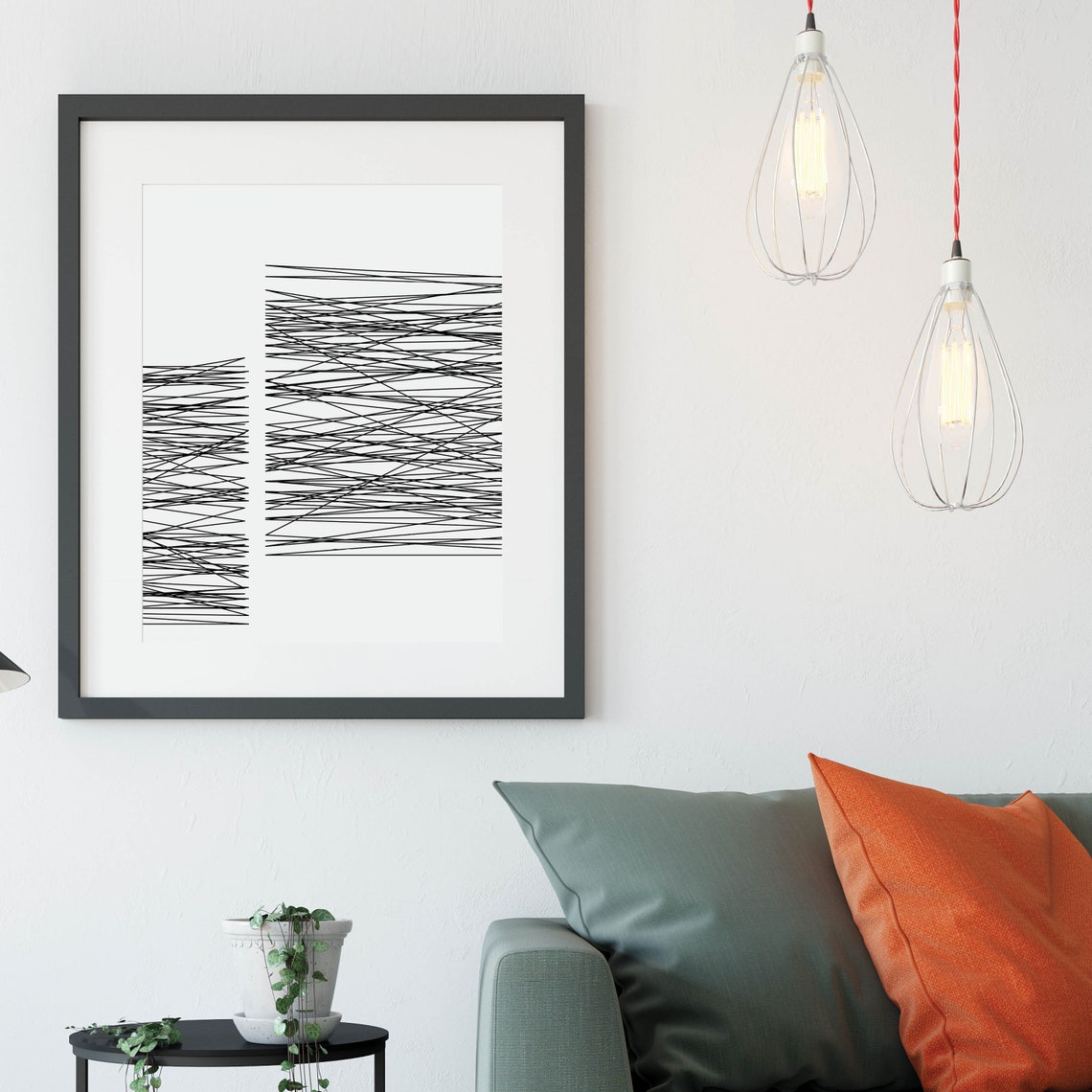 Black And White Crossed Line Stripes Minimalist Abstract Art Poster - Image 3