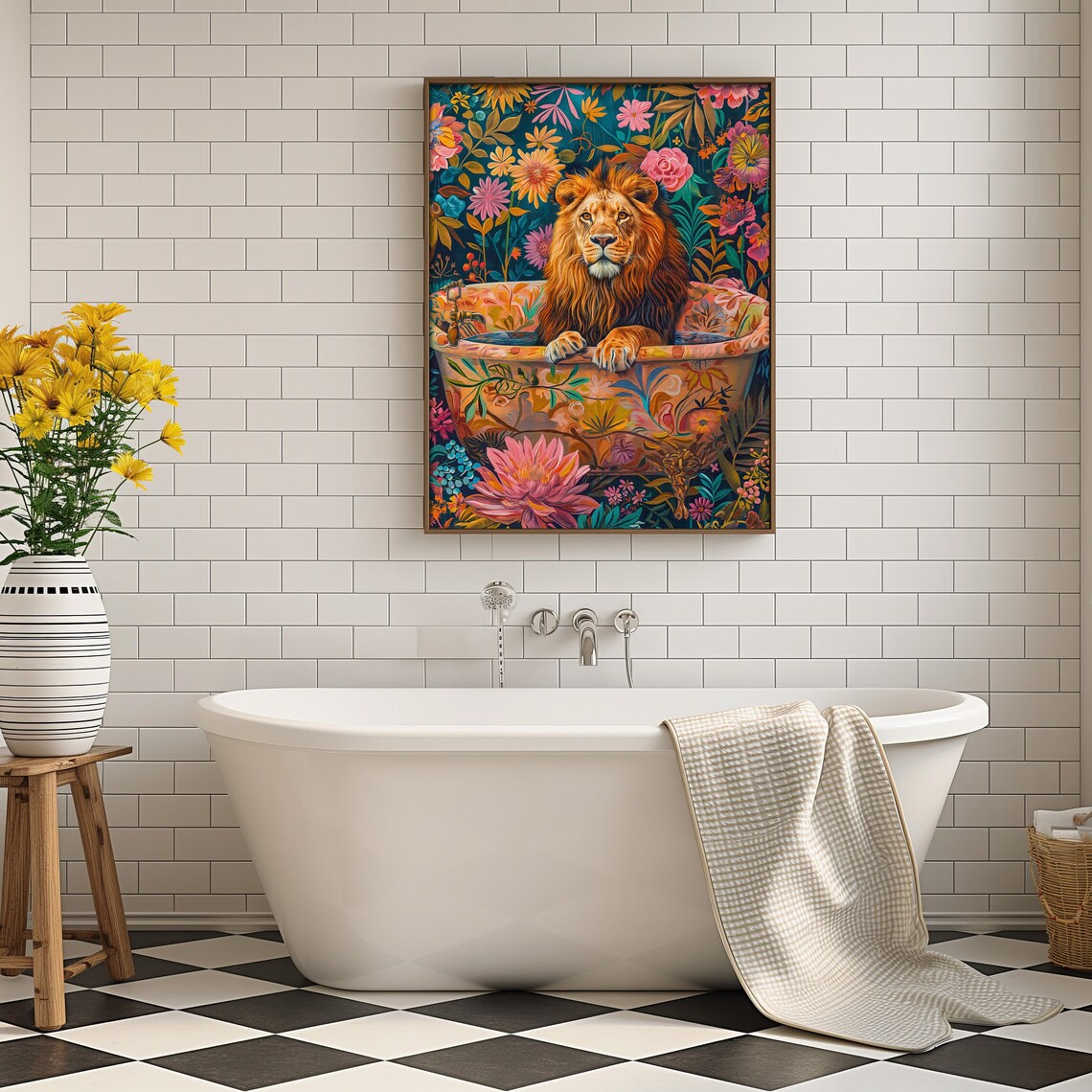 Lion In A Bathtub, Maximalist Oil Painting - Image 2
