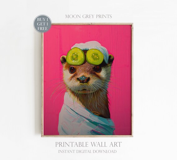 Cute Otter Maximalist Bathroom Wall Art