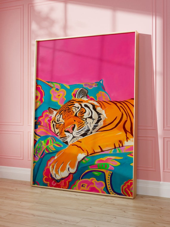 Cute Tiger, Maximalist Oil Painting Poster