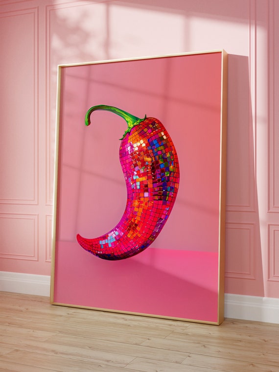 Chili Pepper Disco Ball Poster, Maximalist Painting