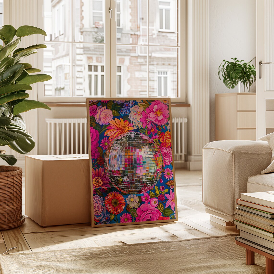 Disco Ball Botanical Oil Painting Poster Print - Image 2