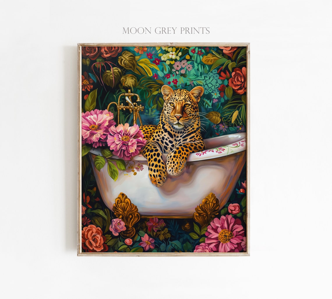 Leopard In A Bathtub, Maximalist Oil Painting Poster - Image 3