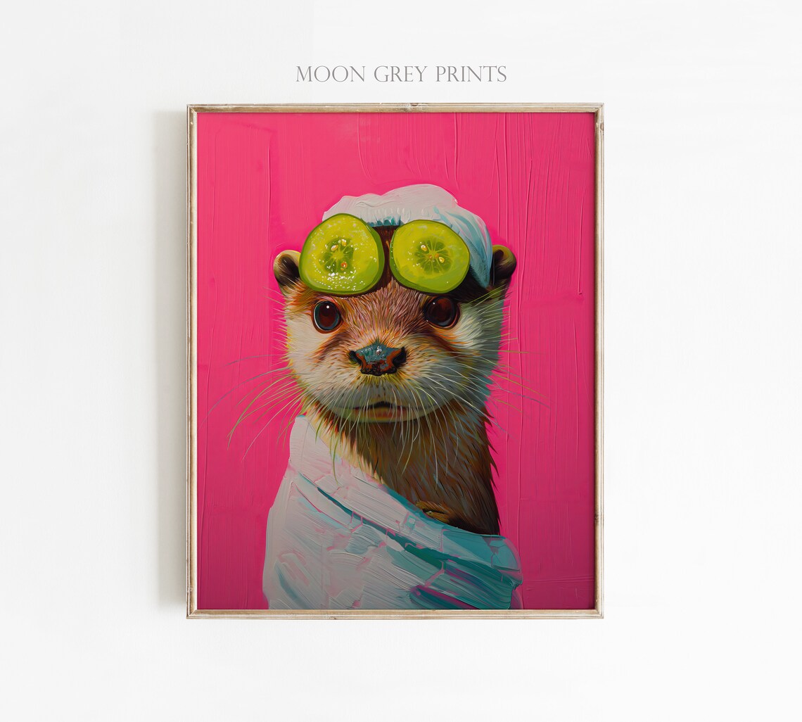 Cute Otter Maximalist Bathroom Wall Art - Image 2