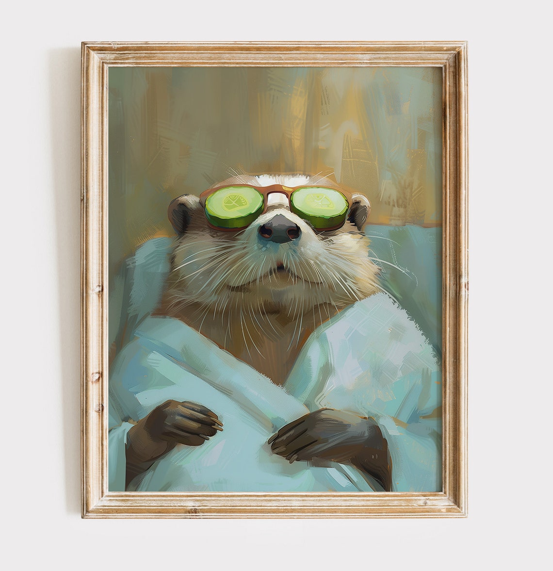 Relaxing Otter Spa Day Cucumber Eyes Painted Bathrobe Wall Poster
