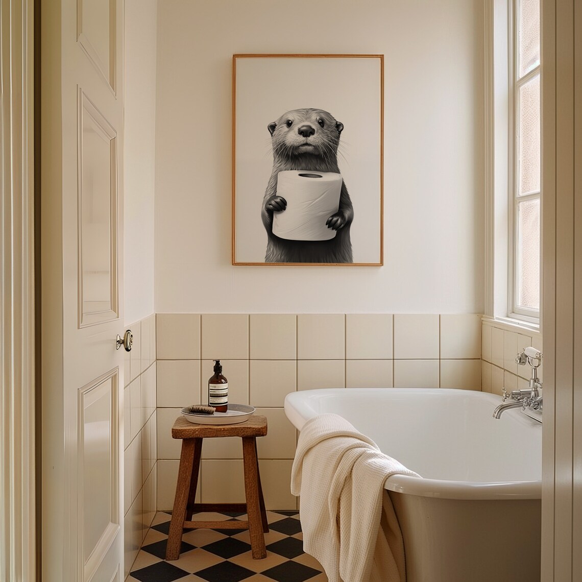 Otter Animal Bathroom Art Print, Black and White - Image 2